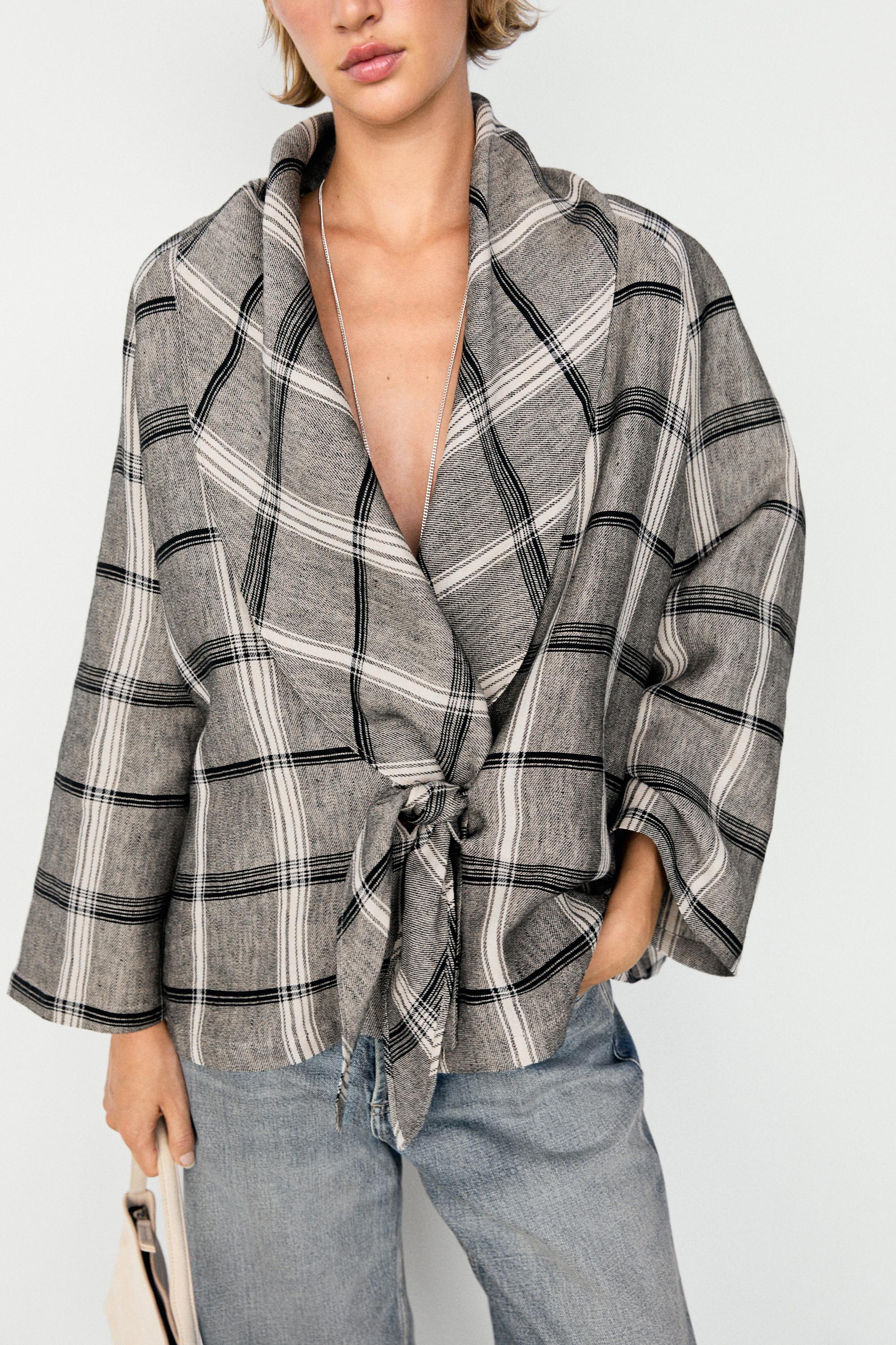 Check tie-detail overshirt
